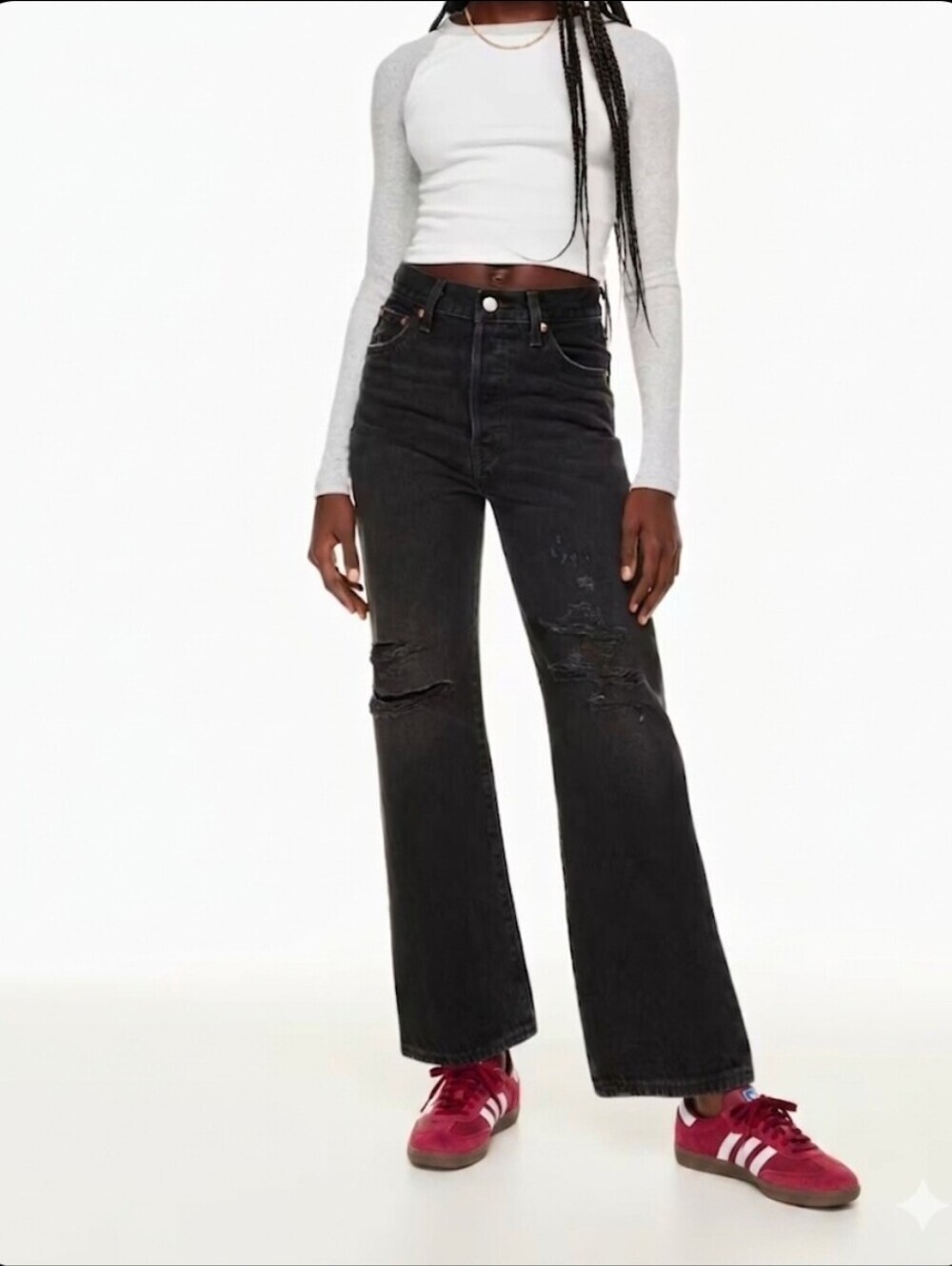 NWOT Levi's Black Distressed Ribcage Straight Ankle Jeans Size 28